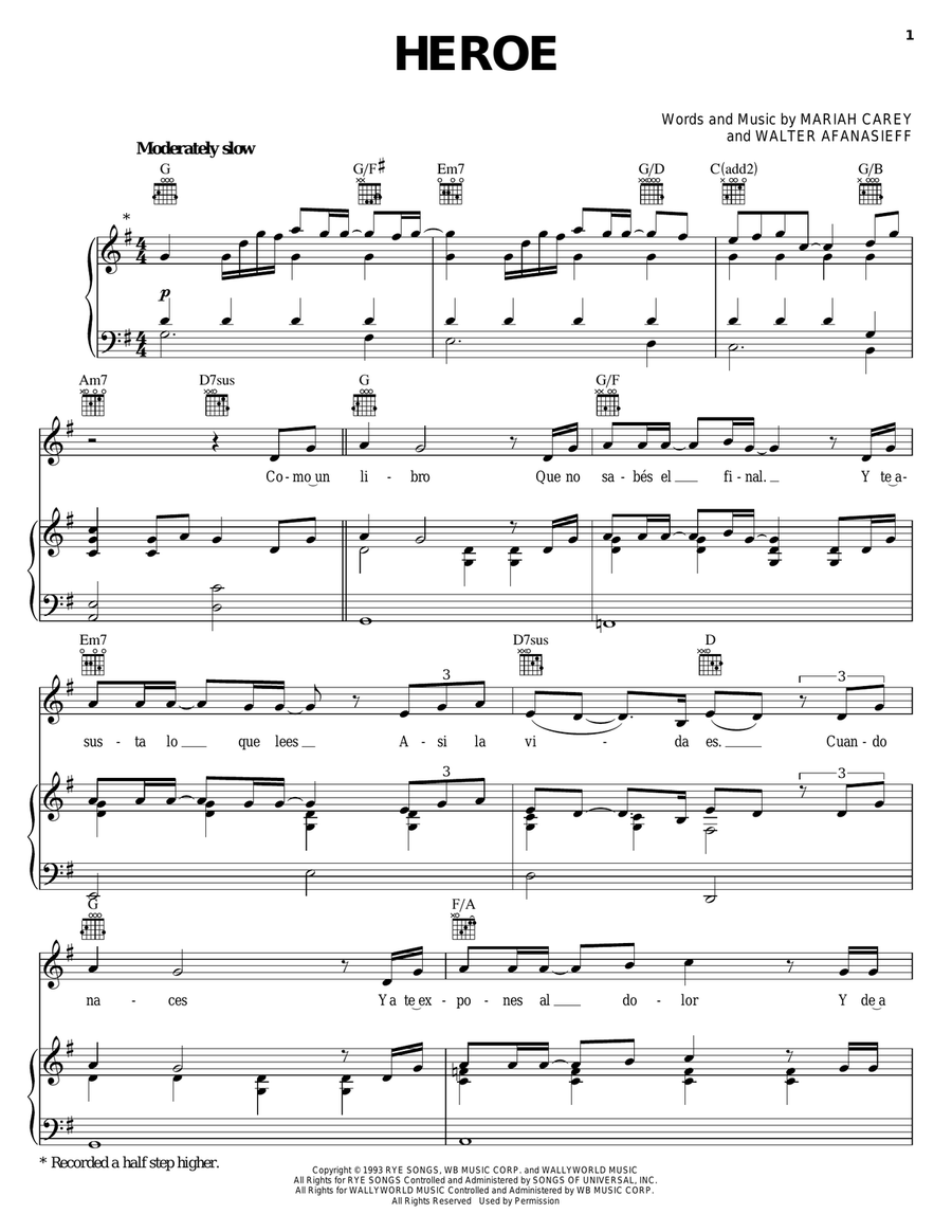 Heroe Heroe Piano, Vocal, Guitar scores gallery preview page 1