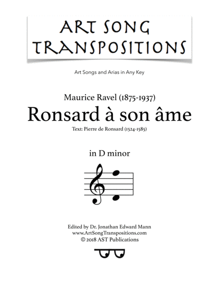 RAVEL: Ronsard à son âme (transposed to D minor)