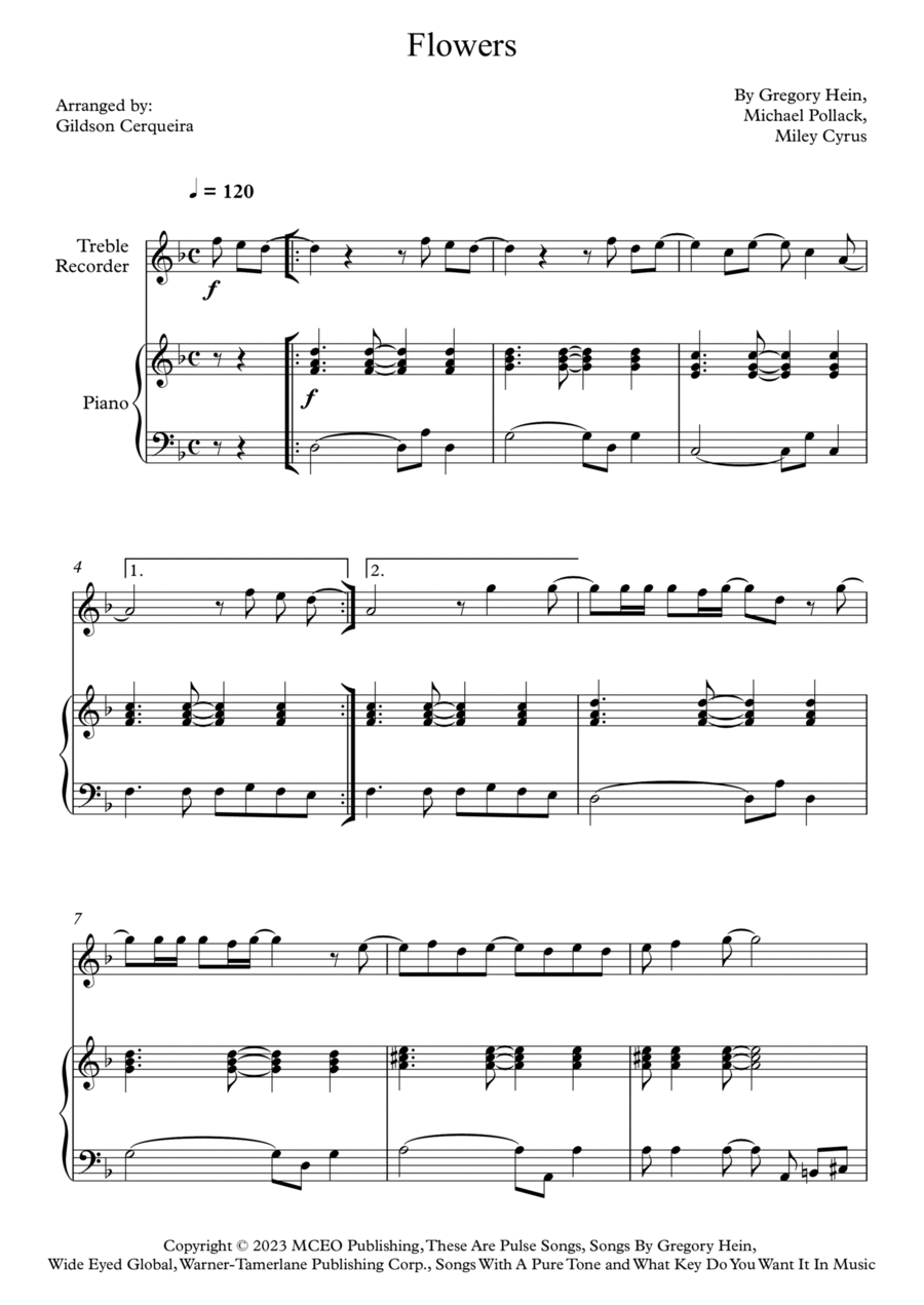 Flowers Alto Recorder scores gallery preview page 1