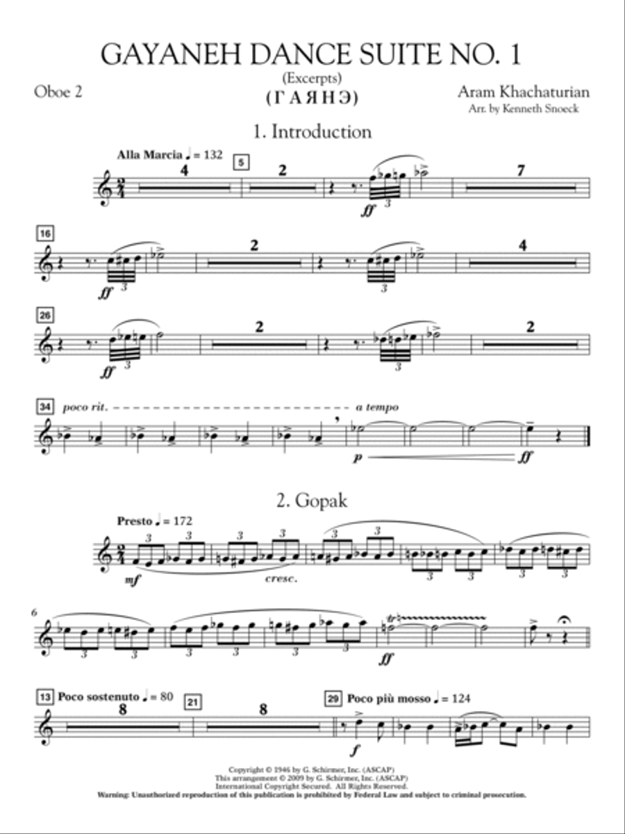 Gayenah Dance Suite No. 1 (Excerpts) (arr. Kenneth Snoeck) - Oboe 2 Concert Band scores gallery preview page 2