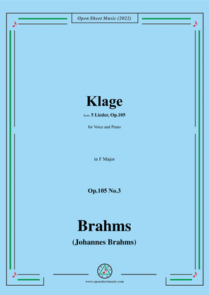 Book cover for Brahms- Klage,Op.105 No.3 in F Major,for Voice and Piano
