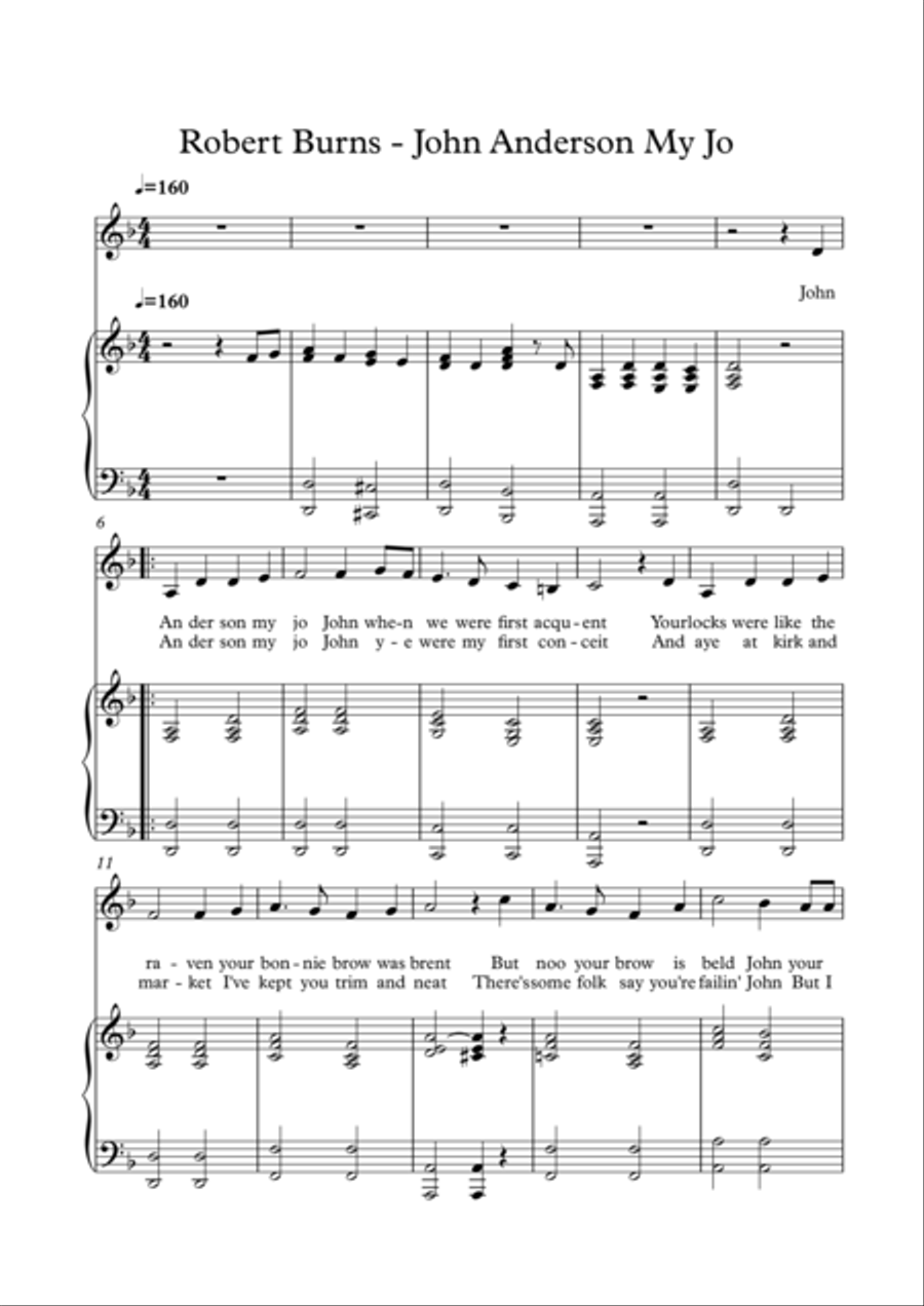Robert Burns - John Anderson My Jo Soprano Voice scores gallery preview page 1