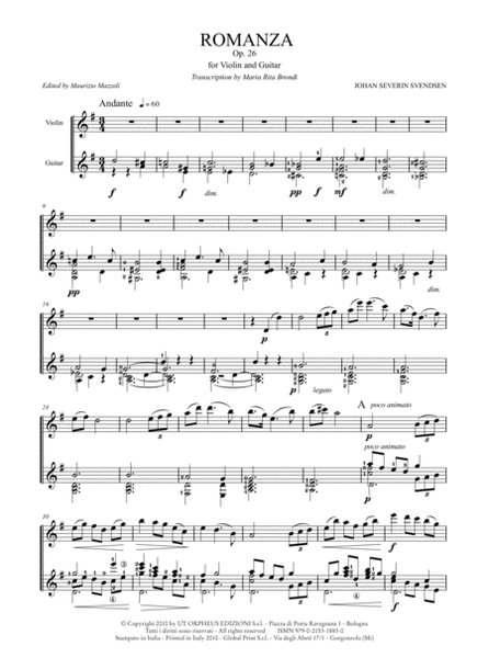 Romanza Op. 26 for Violin and Guitar. Transcription by Maria Rita Brondi image number null