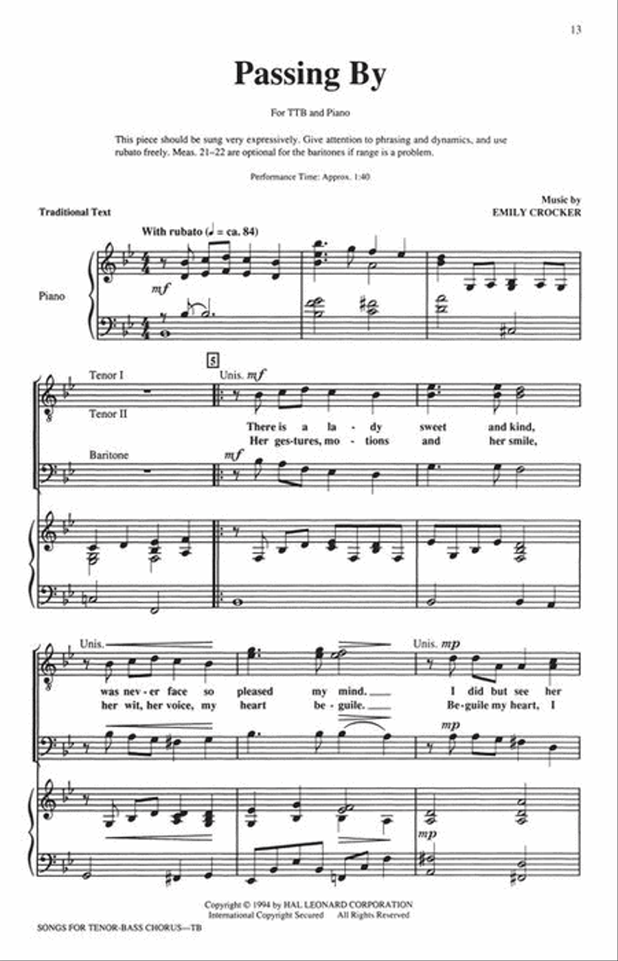 Songs for Tenor-Bass Chorus (Collection) TTB scores gallery preview page 6