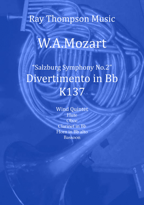 Book cover for Mozart: Divertimento in Bb "Salzburg Symphony No.2" K137 - wind quintet