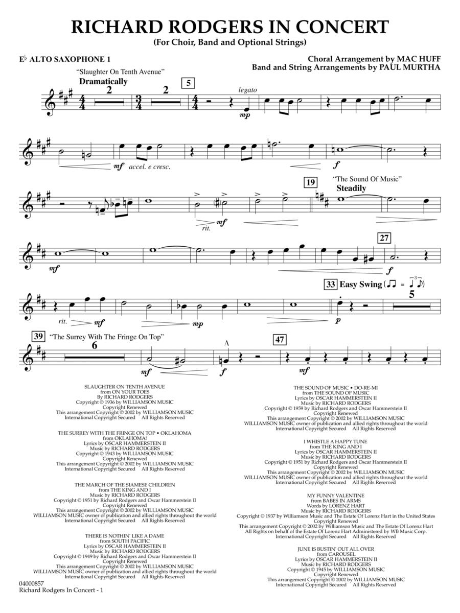 Richard Rodgers in Concert (Medley) (arr. Mac Huff, Paul Murtha) - Eb Alto Saxophone 1 Concert Band scores gallery preview page 1