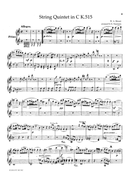 Mozart String Quintet in C K.515, for piano duet(1 piano, 4 hands), PM803