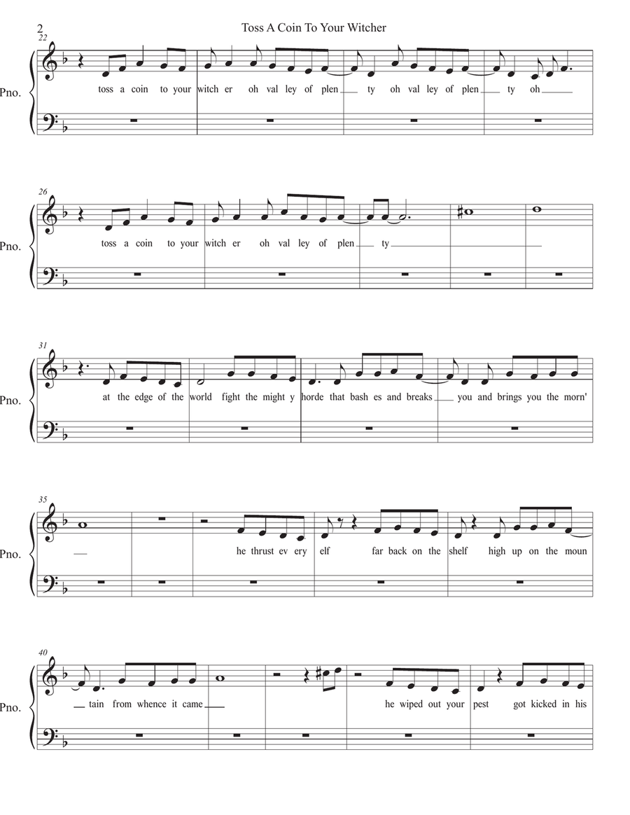 Toss A Coin To Your Witcher Easy Piano scores gallery preview page 2