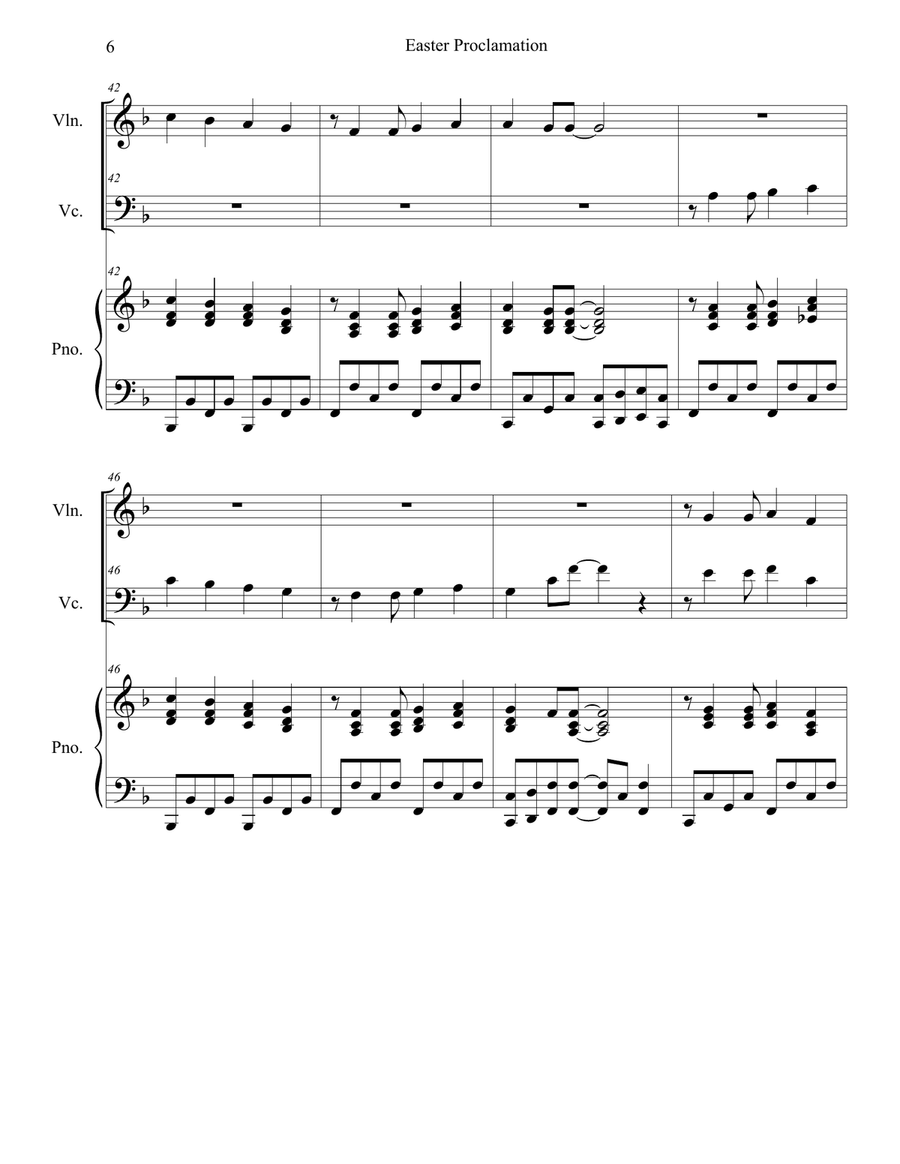 Easter Proclamation (The Risen Christ) (Duet for Violin and Cello) Easter Proclamation (The Risen Christ) (Duet for Violin and Cello) Piano Trio scores gallery preview page 6