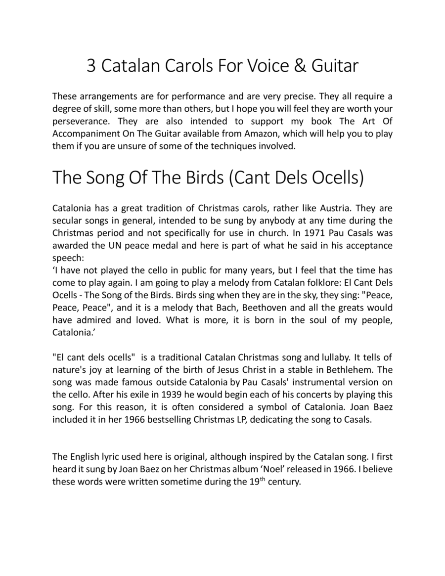 3 Catalan Carols for Voice & Guitar-The Song Of The Birds image number null
