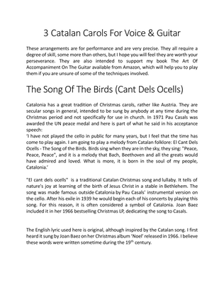 Book cover for 3 Catalan Carols for Voice & Guitar-The Song Of The Birds