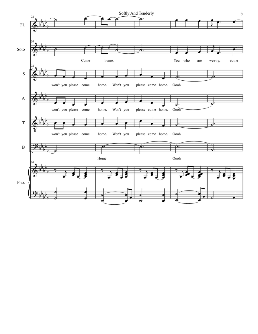 Softly And Tenderly (Solo with SATB) 4-Part scores gallery preview page 5