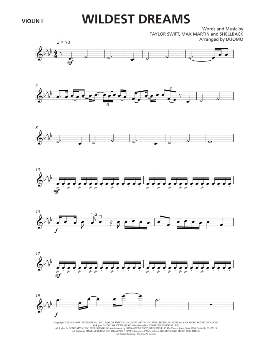 Wildest Dreams (from the Netflix series Bridgerton) - Violin 1 String Quartet scores gallery preview page 1