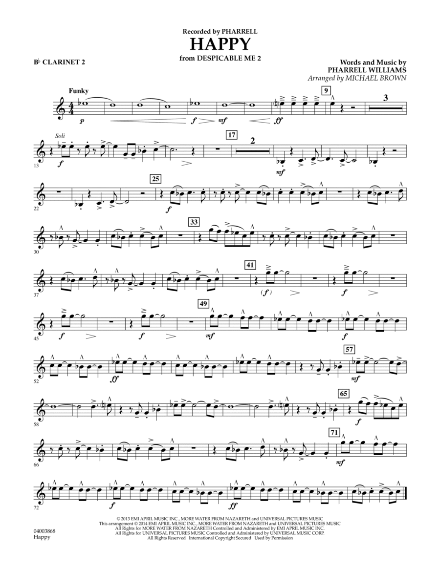 Happy (from Despicable Me 2) (arr. Michael Brown) - Bb Clarinet 2 Concert Band scores gallery preview page 1