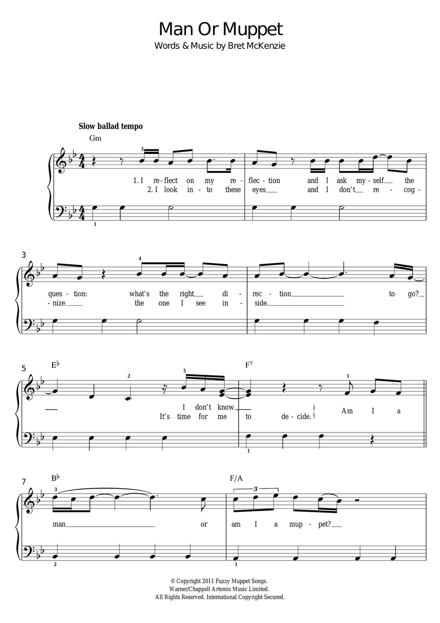 Man Or Muppet Easy Piano scores gallery preview page 1