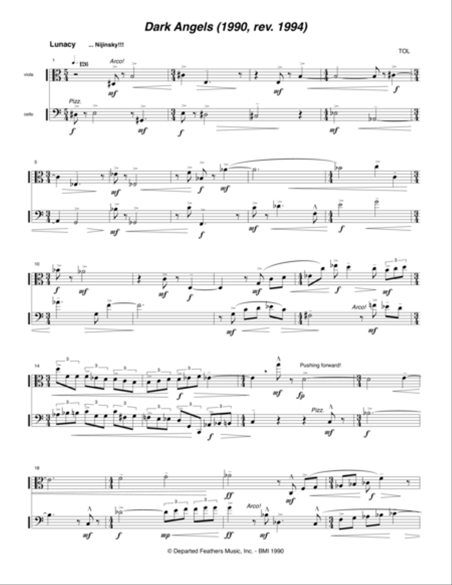 Dark Angels (1990, rev. 1994) for viola and cello String Duet scores gallery preview page 1