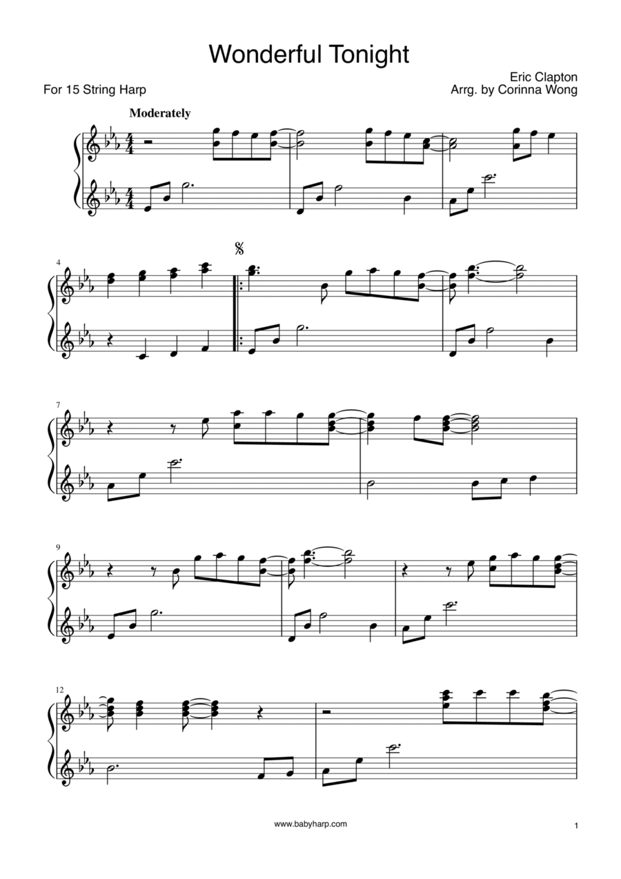 Wonderful Tonight Harp scores gallery preview page 1