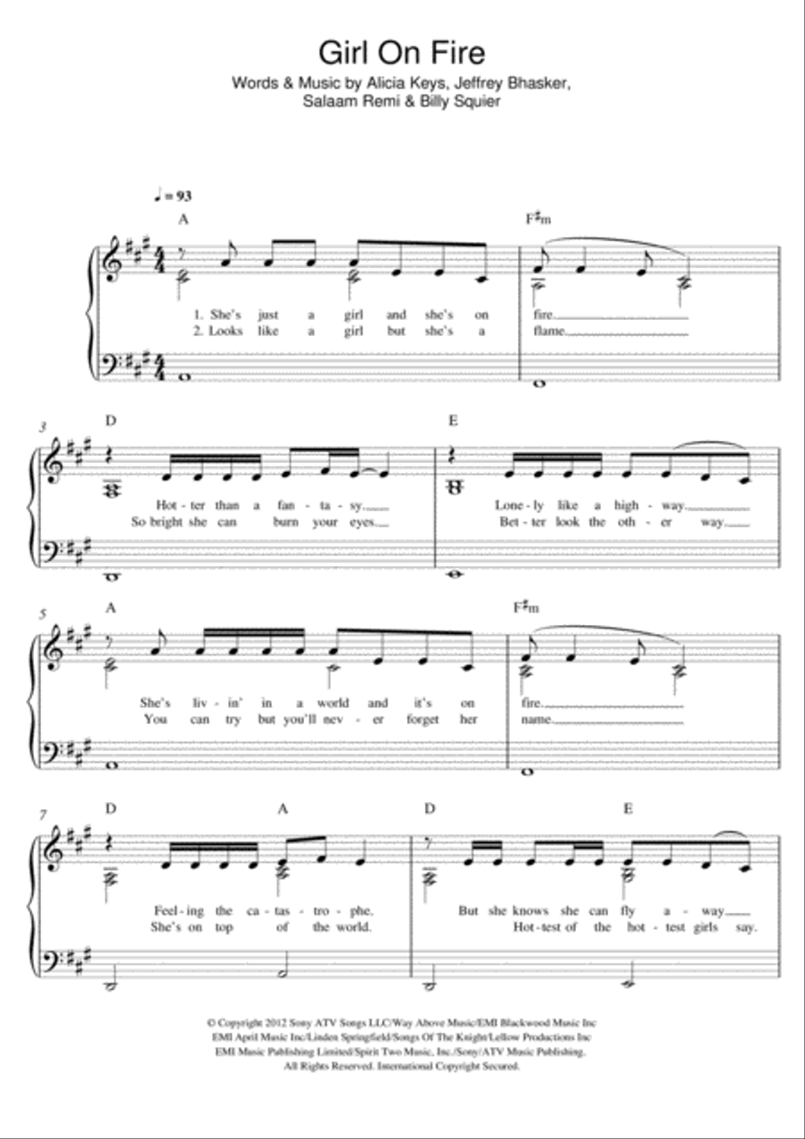 Girl On Fire Easy Piano scores gallery preview page 1