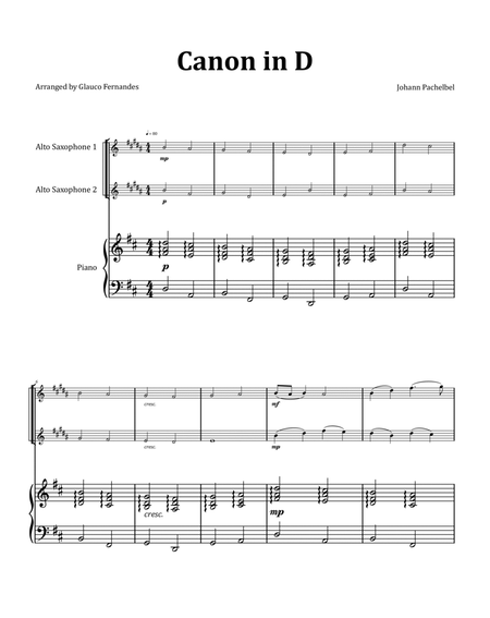 Canon by Pachelbel - Alto Saxophone Duet with Piano image number null