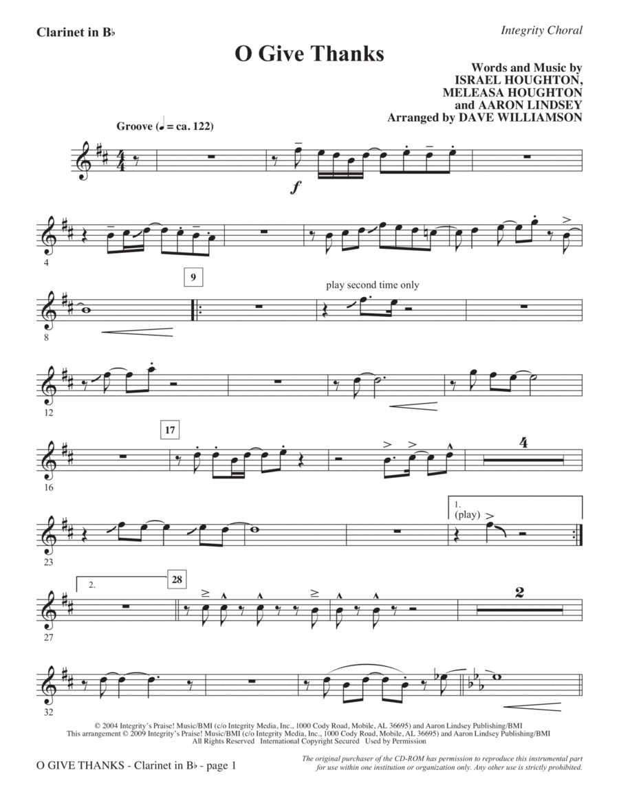 O Give Thanks - Bb Clarinet Choir scores gallery preview page 1