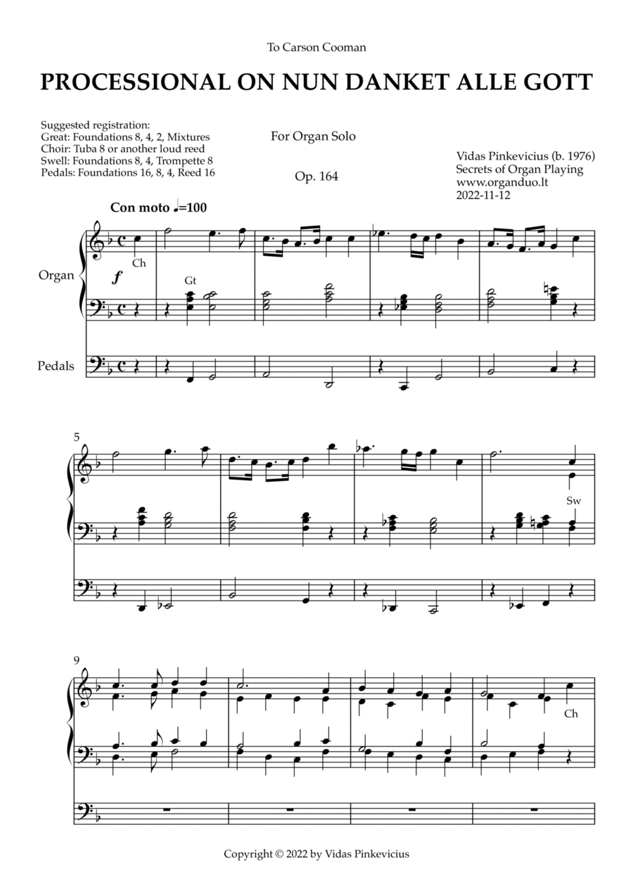 Book cover for Processional on Nun danket alle Gott, Op. 164 (Organ Solo) by Vidas Pinkevicius