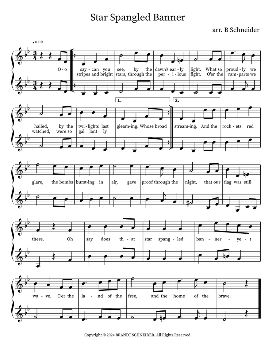 Star Spangled Banner Piano scores gallery preview page 1