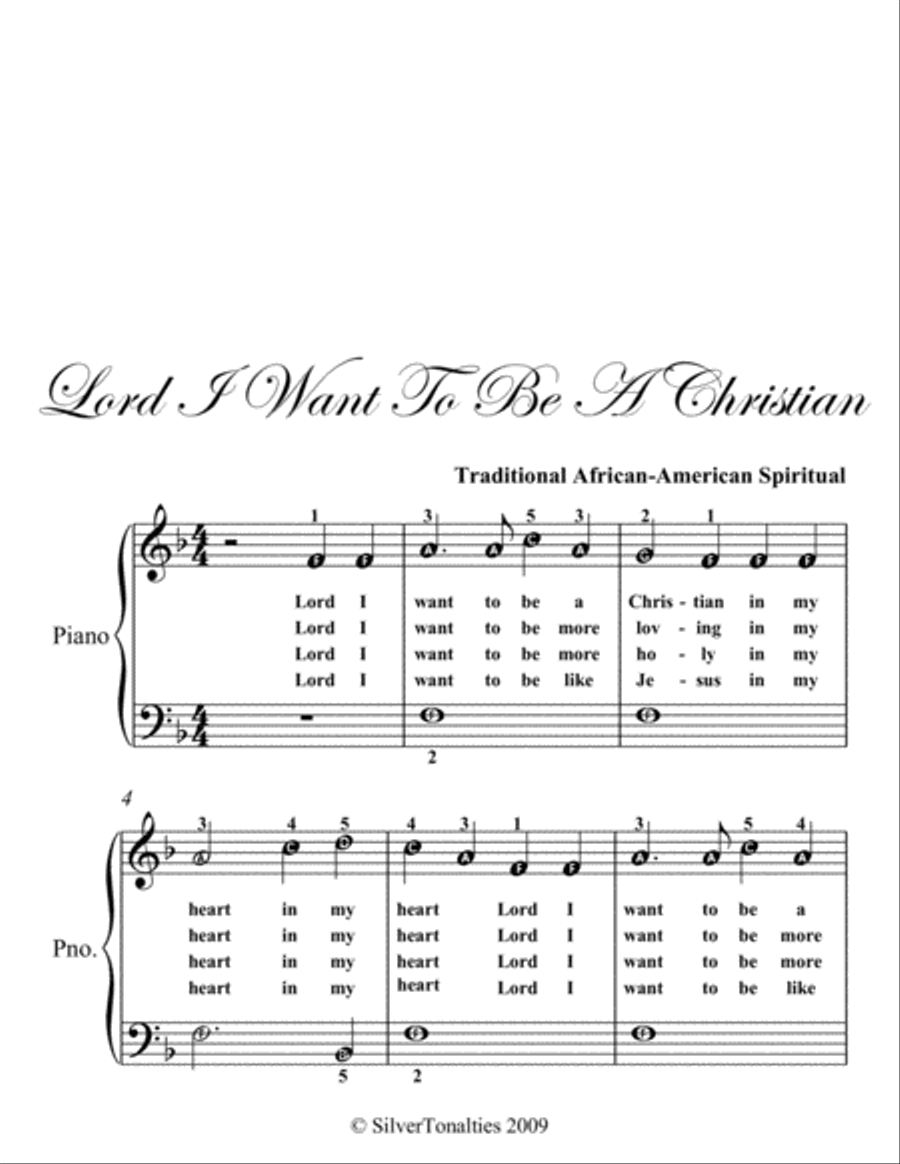 Lord I Want To Be a Christian Easy Piano Sheet Music Easy Piano scores gallery preview page 2