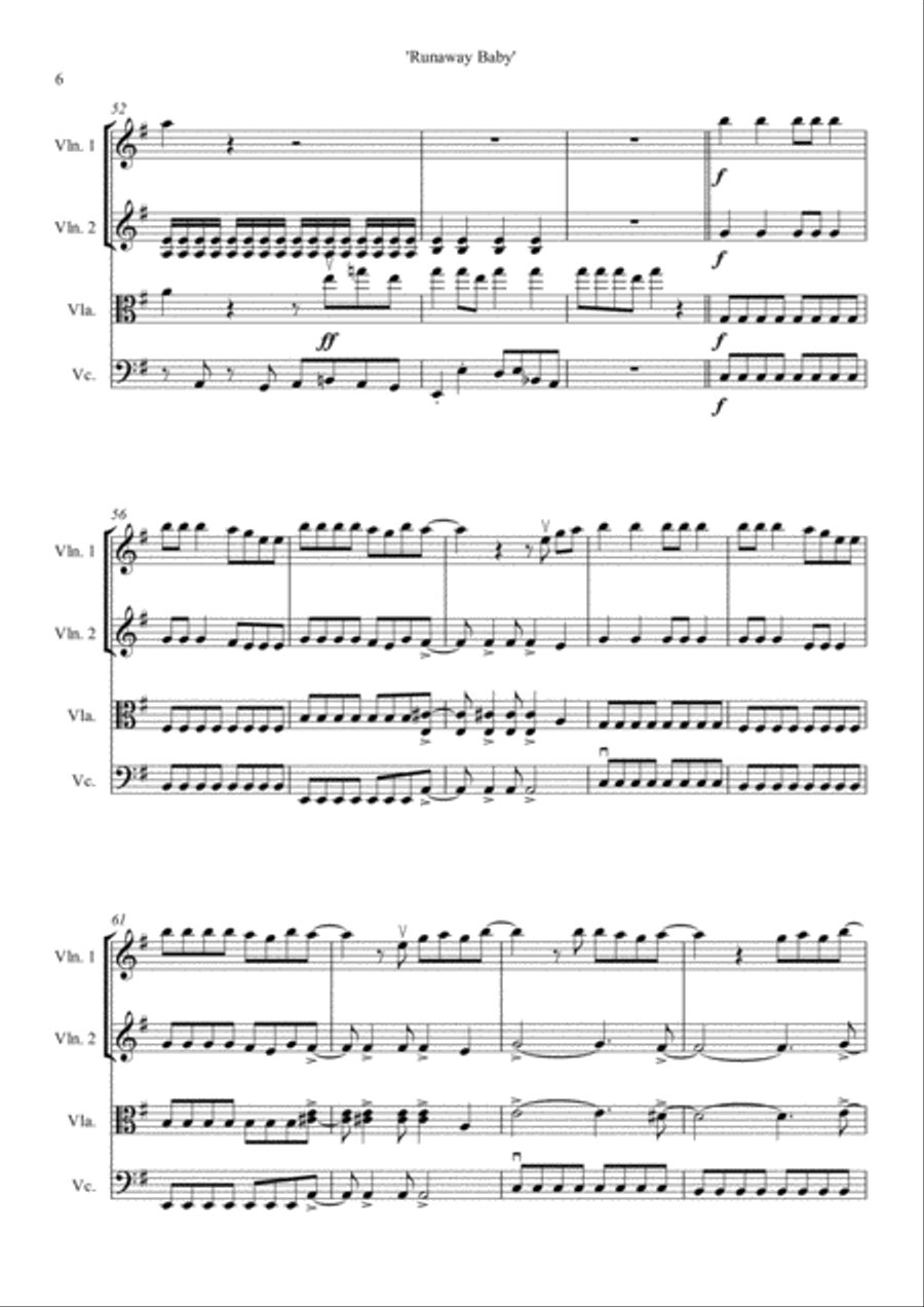 Runaway Baby Runaway Baby String Quartet scores gallery preview page 6