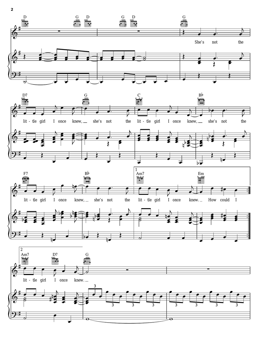 The Little Girl I Once Knew Piano, Vocal, Guitar scores gallery preview page 2