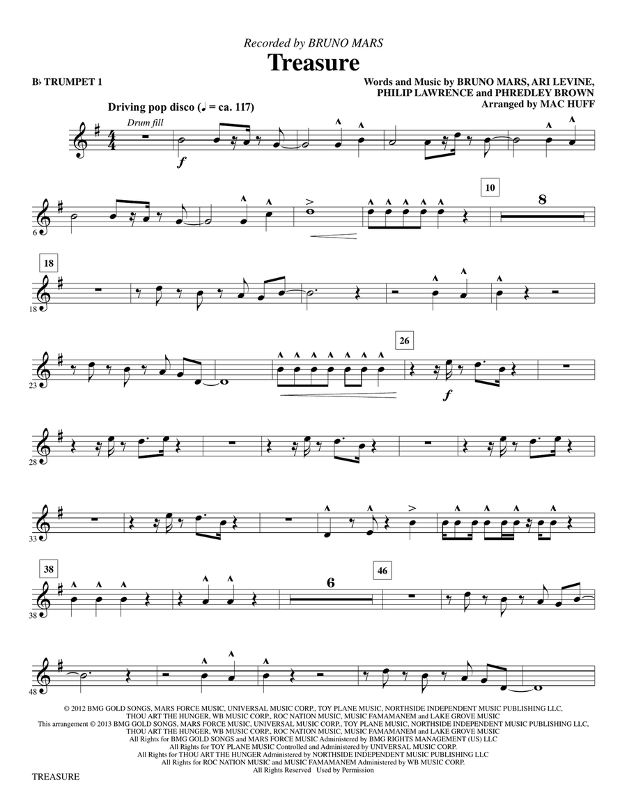 Treasure - Bb Trumpet 1 Treasure - Bb Trumpet 1 Choir scores gallery preview page 1