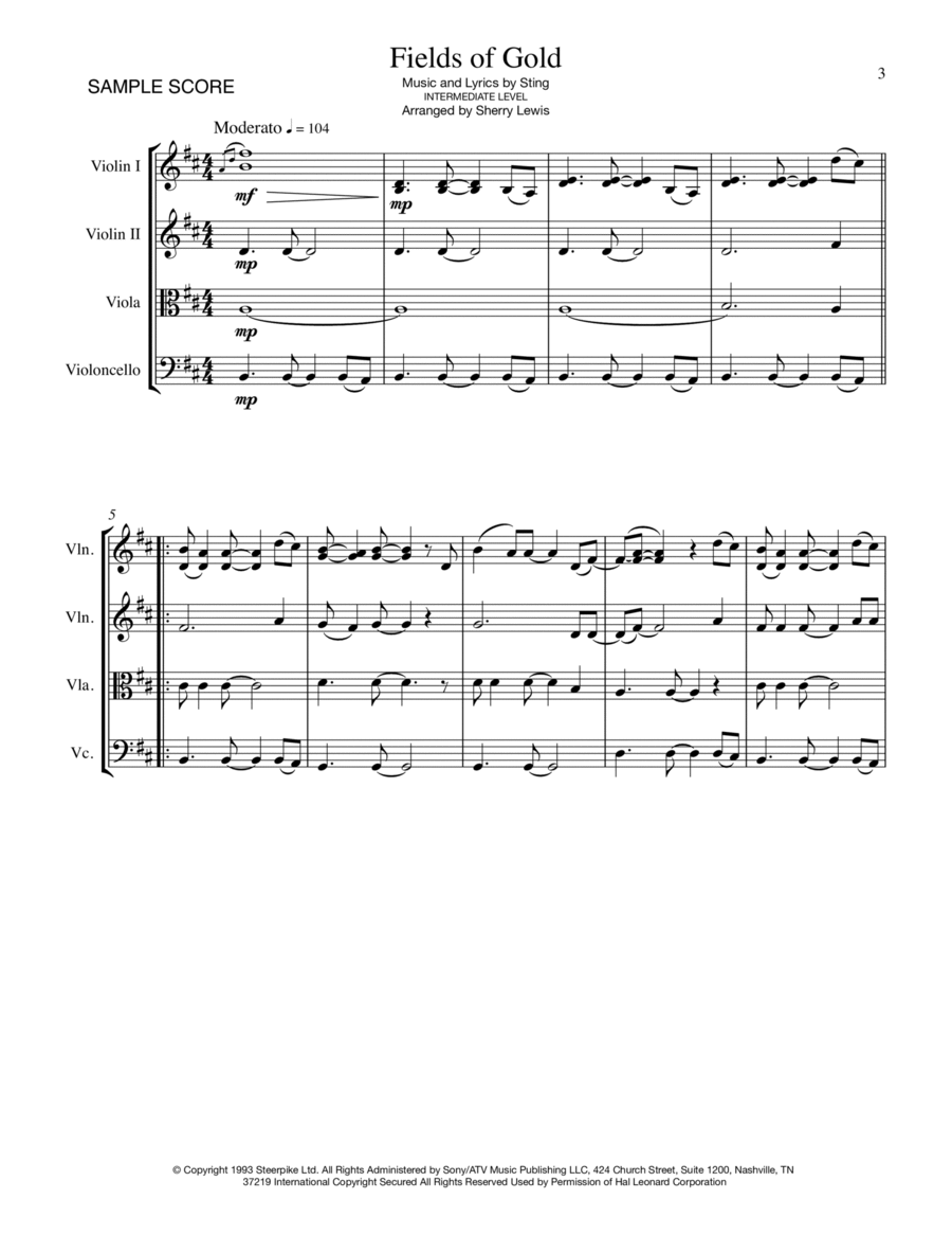 Fields Of Gold String Quartet scores gallery preview page 1