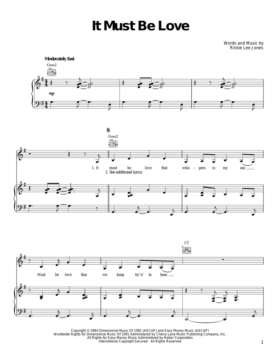 It Must Be Love Piano, Vocal, Guitar scores gallery preview page 1