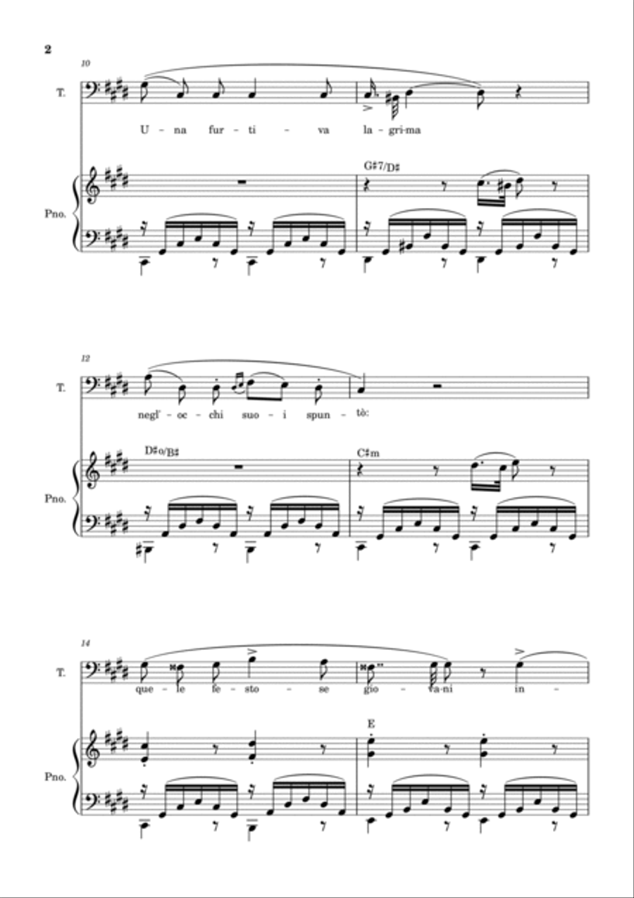 Una Furtiva Lagrima (Tenor in C#m) Piano, Vocal, Guitar scores gallery preview page 2