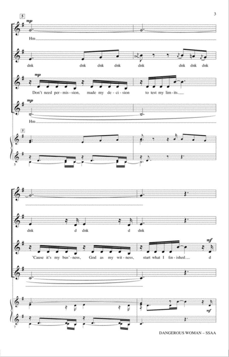 Dangerous Woman (arr. Deke Sharon) SSAA scores gallery preview page 2
