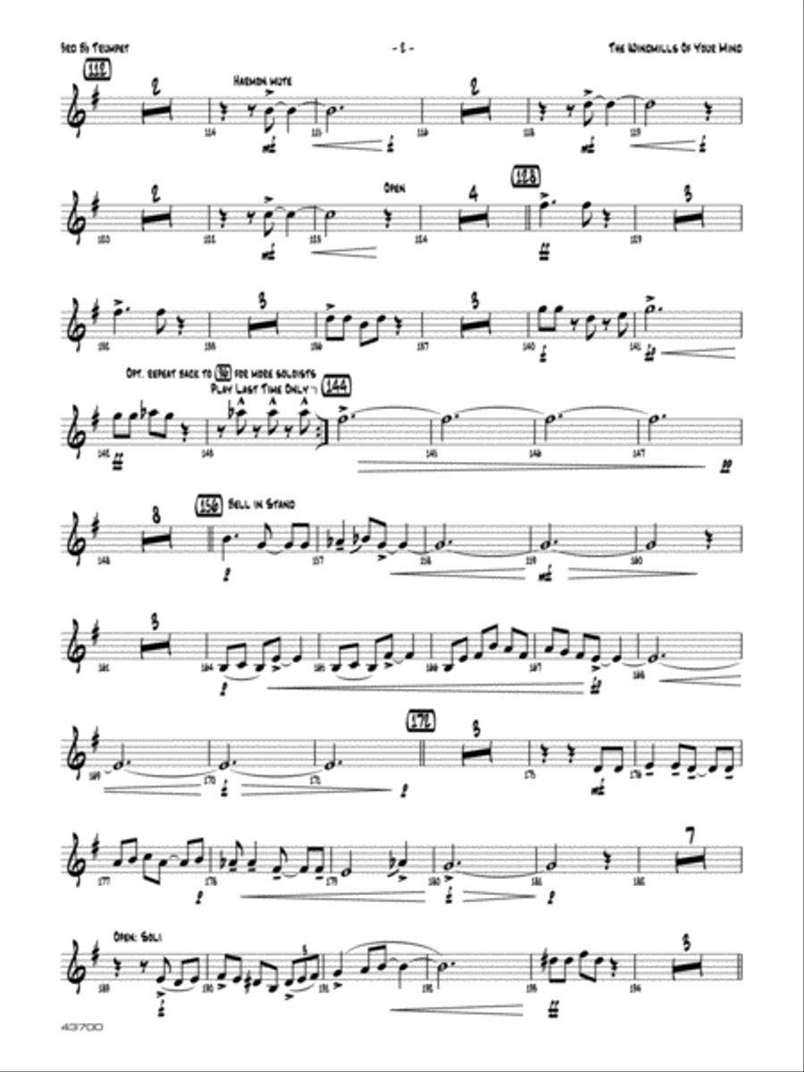 The Windmills of Your Mind: 3rd B-flat Trumpet Jazz Ensemble scores gallery preview page 2