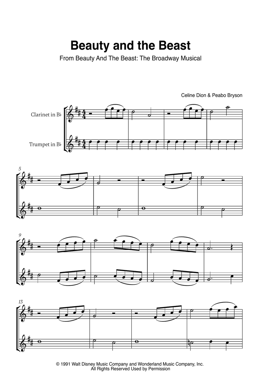 Beauty And The Beast B-Flat Clarinet scores gallery preview page 1