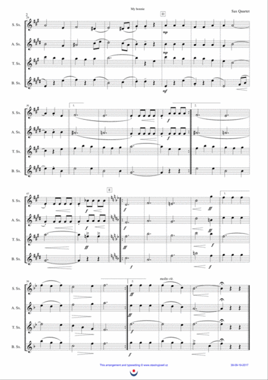 My Bonnie Lies over the Ocean Woodwind Quartet scores gallery preview page 2