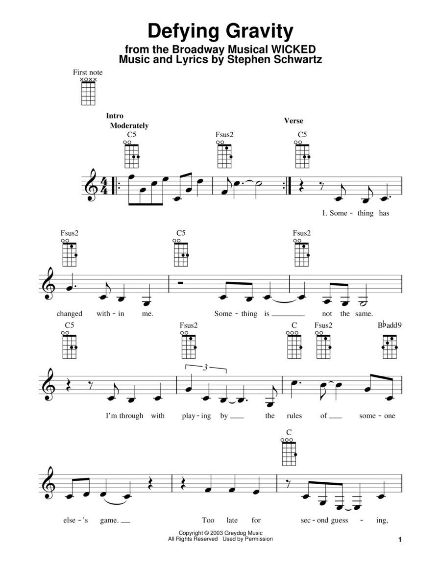 Defying Gravity (from Wicked) Ukulele scores gallery preview page 1