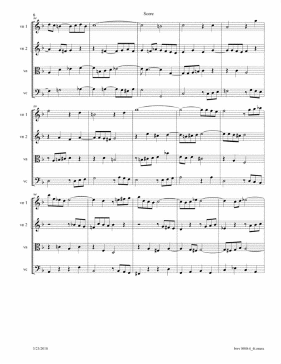 Bach: The Art of Fugue (BWV 1080), Fugue No. 4 Arranged for String Quartet String Quartet scores gallery preview page 6