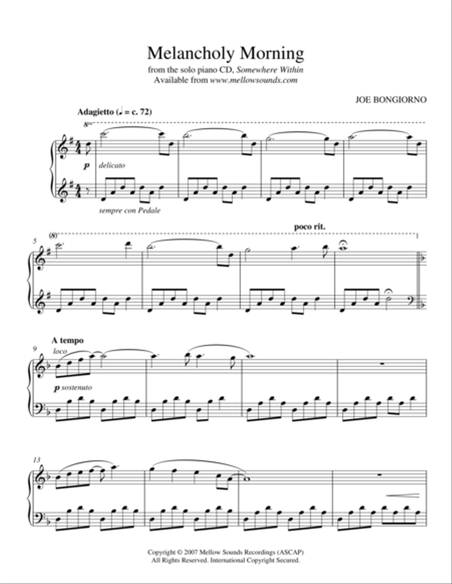 Melancholy Morning - Joe Bongiorno Piano Solo scores gallery preview page 1