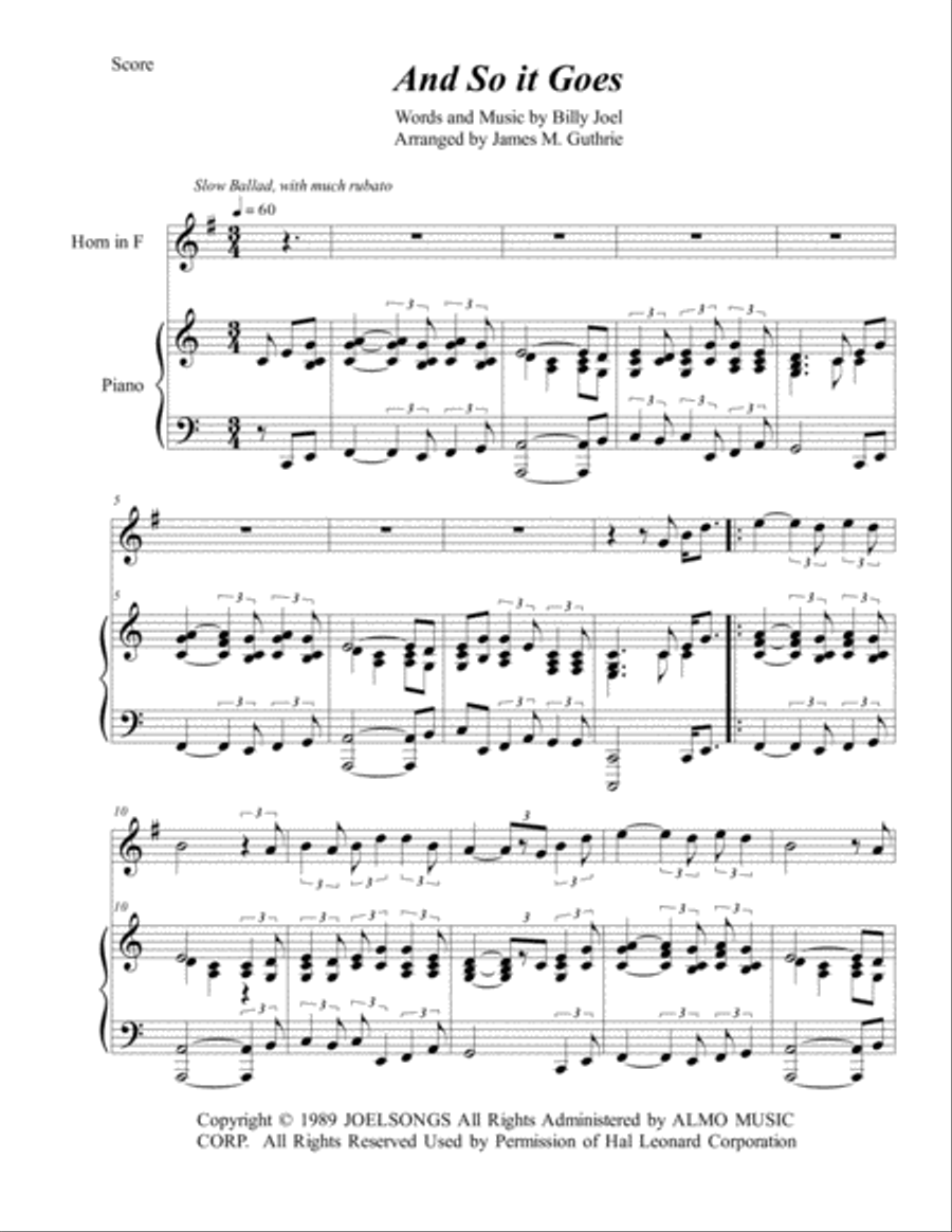 And So It Goes Horn scores gallery preview page 1