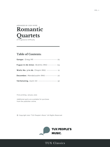 Romantic Quartets of Progressive Difficulty, Volume 1