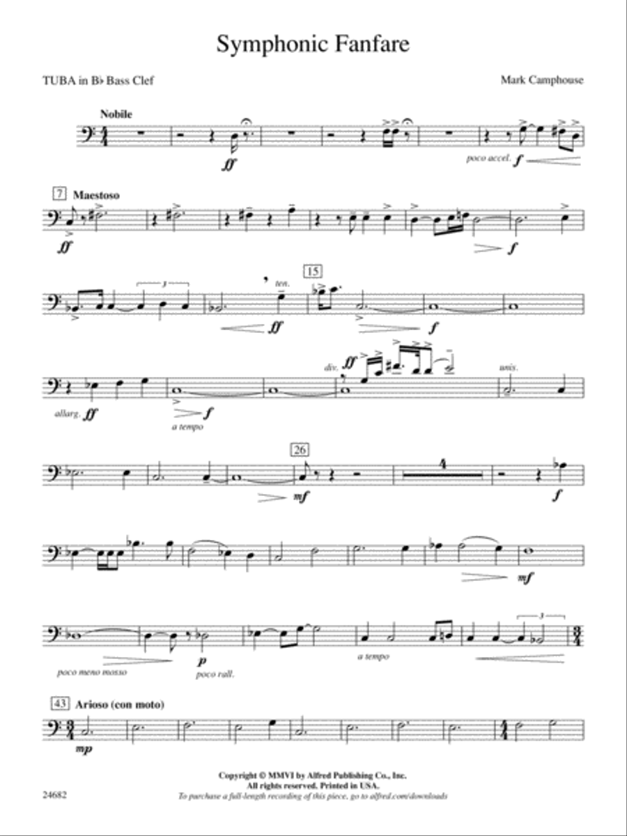 Symphonic Fanfare: (World Part) B-flat Tuba B.C. Concert Band scores gallery preview page 1