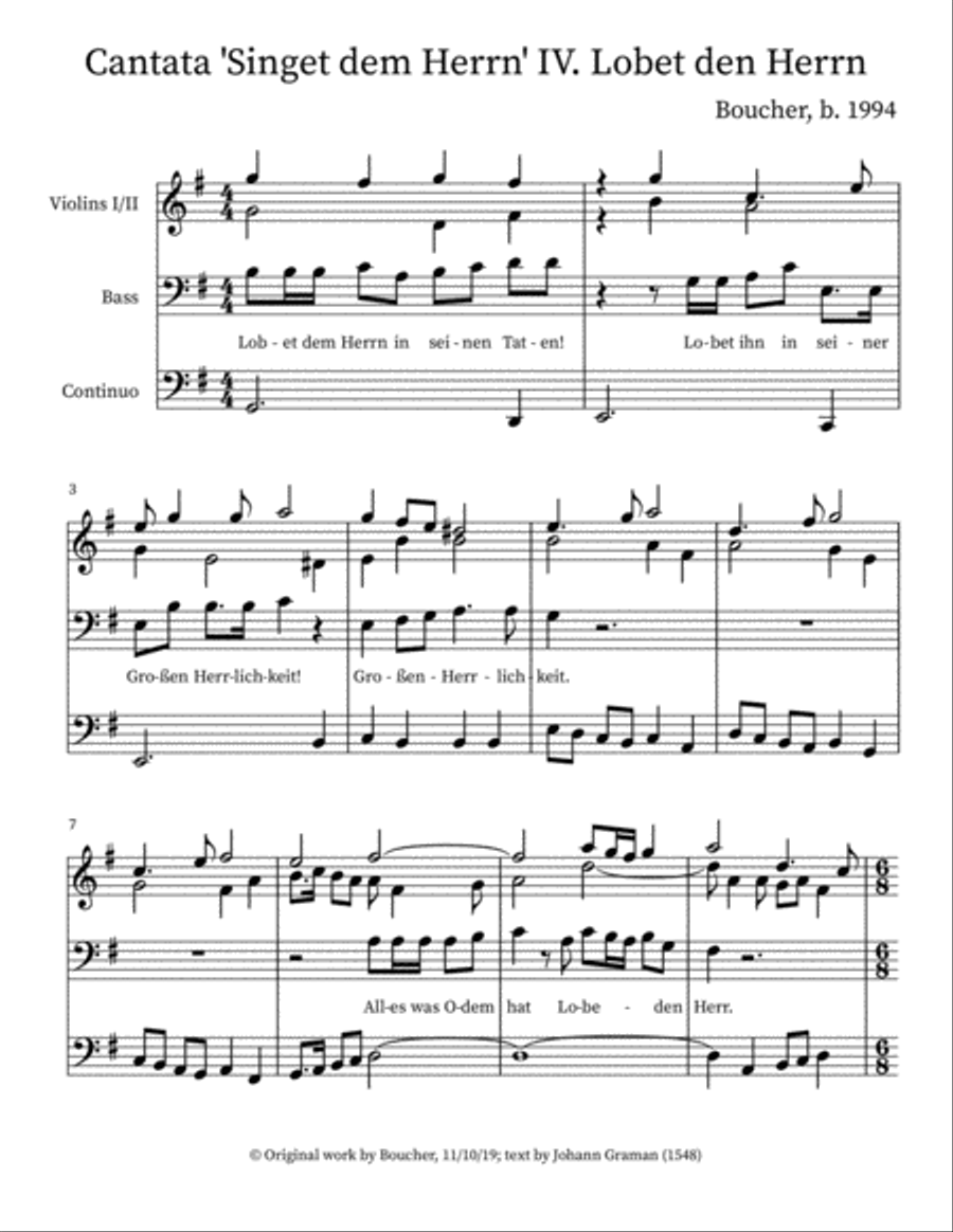 Cantata 'Singet dem Herrn ein Neus Lied' IV. Recitative Small Ensemble scores gallery preview page 1