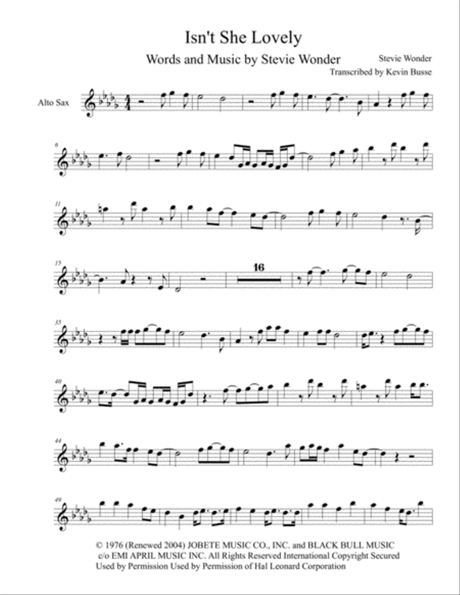 Isn't She Lovely Alto Saxophone scores gallery preview page 1