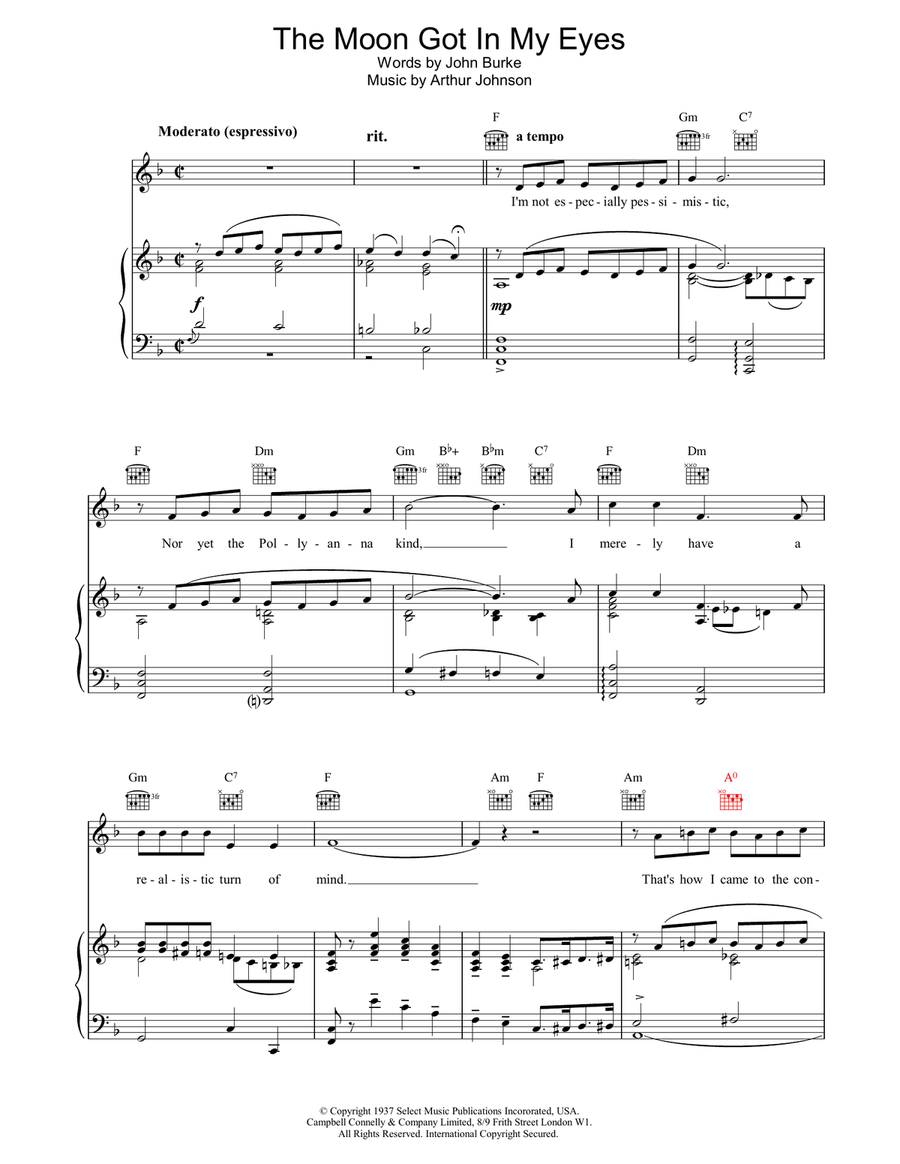 The Moon Got In My Eyes The Moon Got In My Eyes Piano, Vocal, Guitar scores gallery preview page 1
