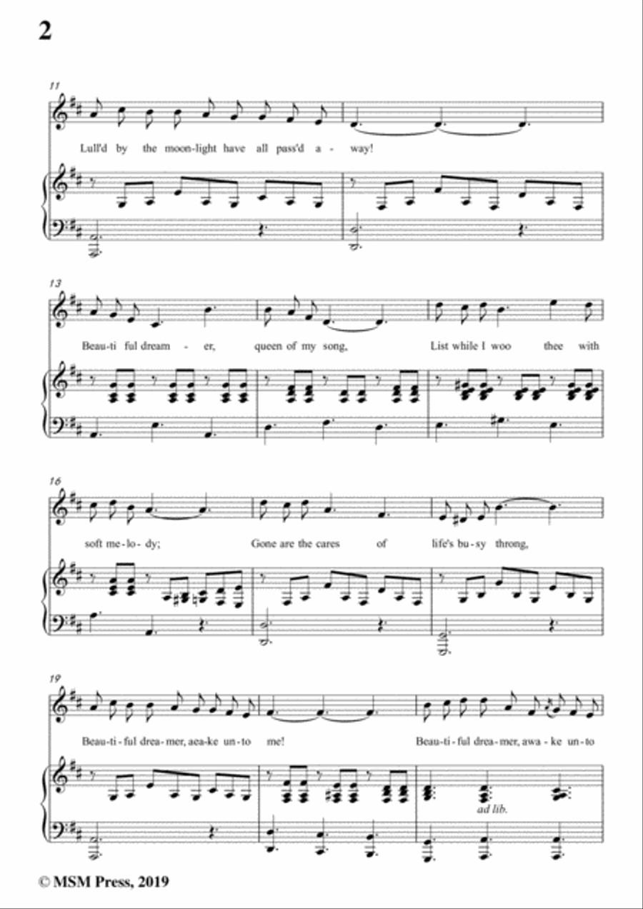 Stephen Collins Foster-Beautiful Dreamer,in D Major,for Voice&Piano Voice scores gallery preview page 4