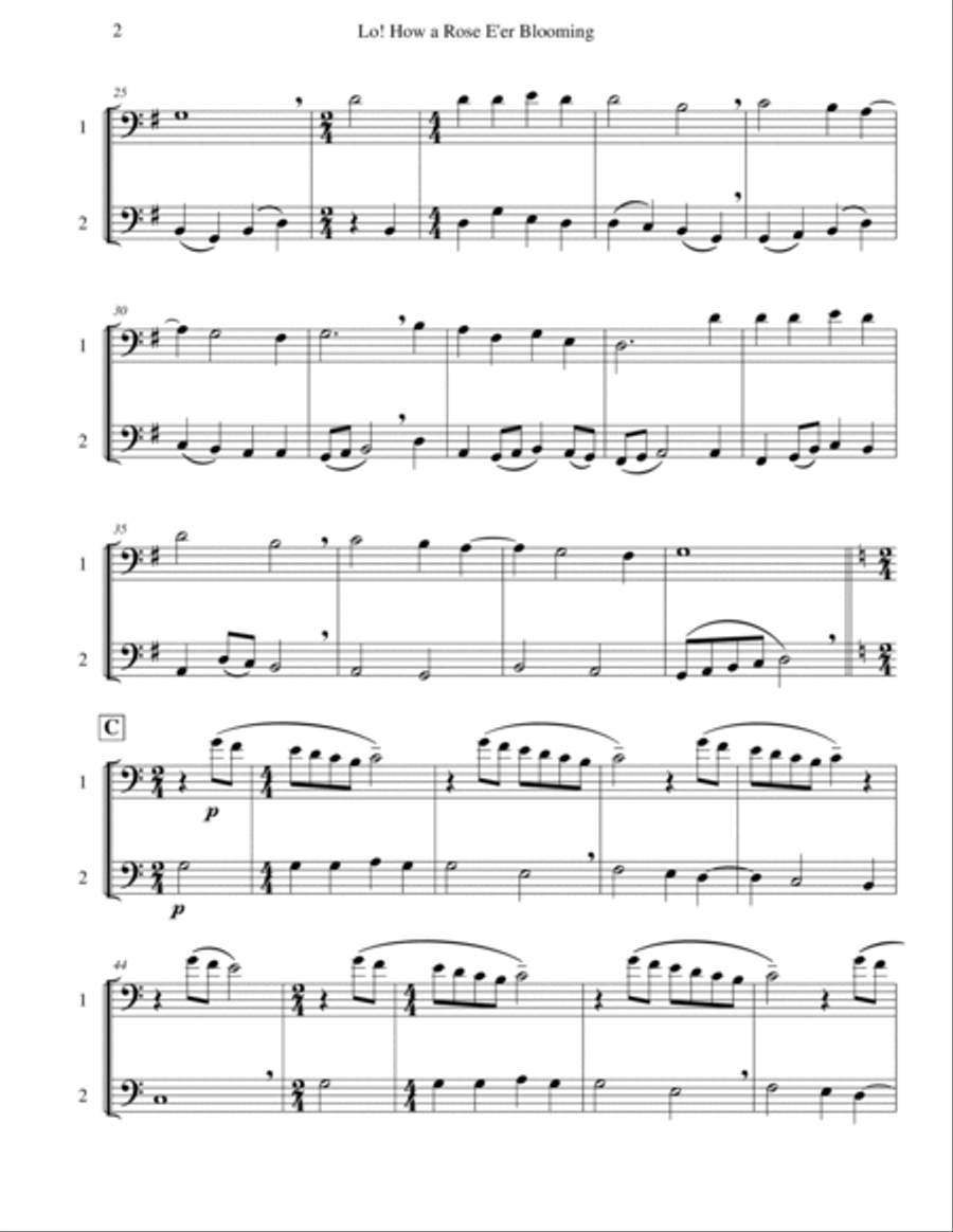 Lo! How a Rose E'er Blooming Trombone Duet scores gallery preview page 2