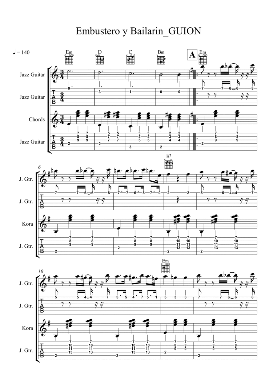 Embustero Y Bailarín Guitar Ensemble scores gallery preview page 1