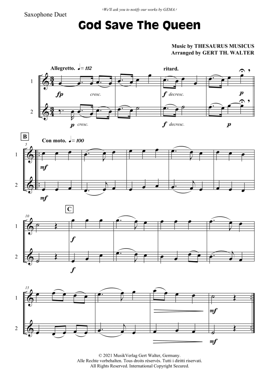 God Save The Queen God Save The Queen Woodwind Duet scores gallery preview page 1
